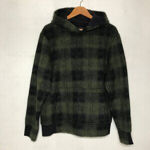 Twenty Montreal Men Size L Fuzzy Cozy Wool Blend Plaid Hoodie Kangaroo Pocket